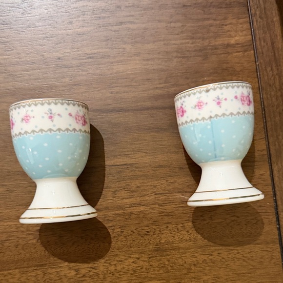 Other - Floral Egg Cups with Blue and Pink Design